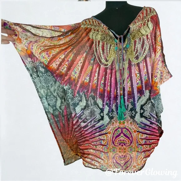🌺 Venus Boho Beaded Tassel Kaftan Cover-Up – Size L/XL - Picture 2 of 9